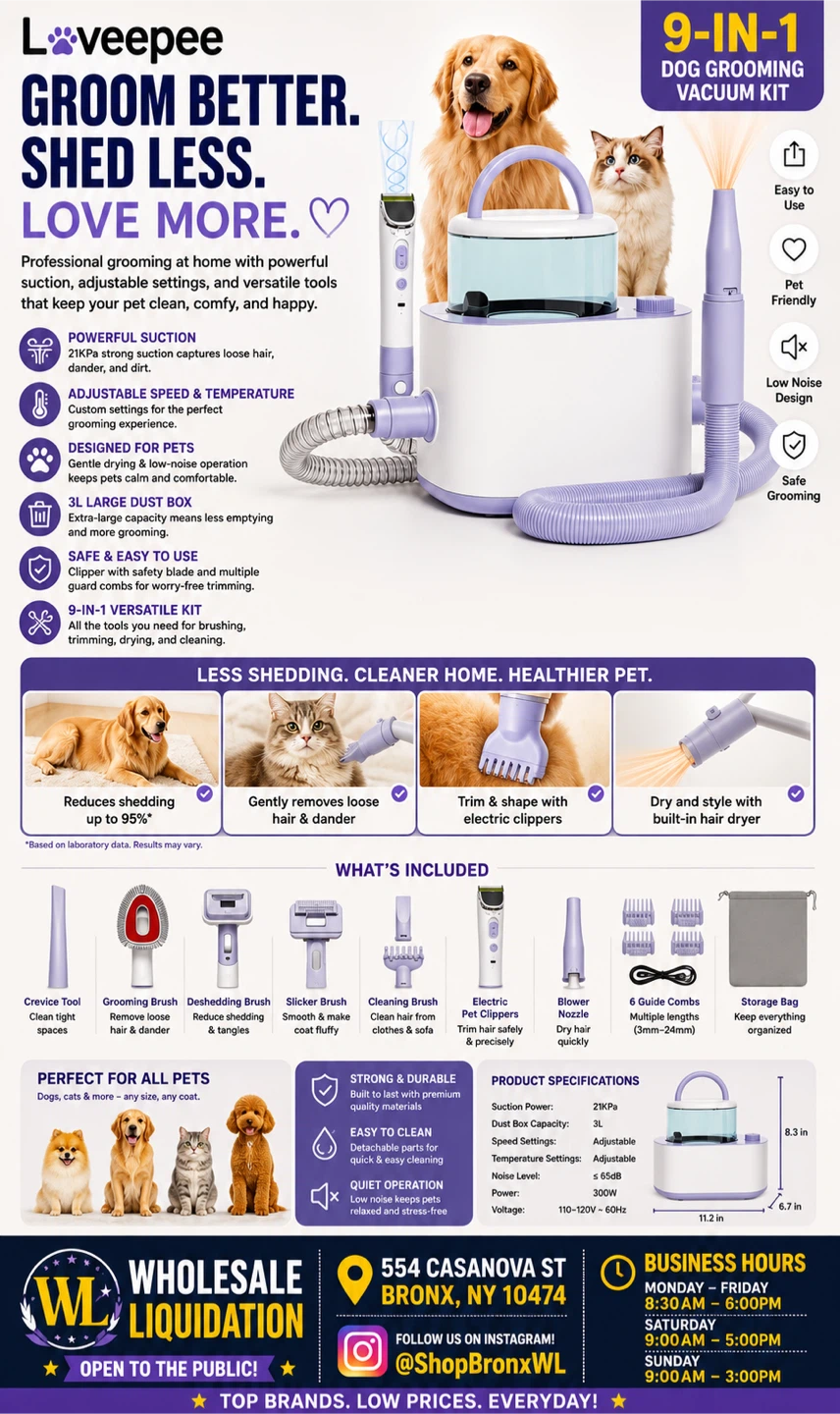 Loveepee 9-in-1 Dog Grooming Vacuum Kit