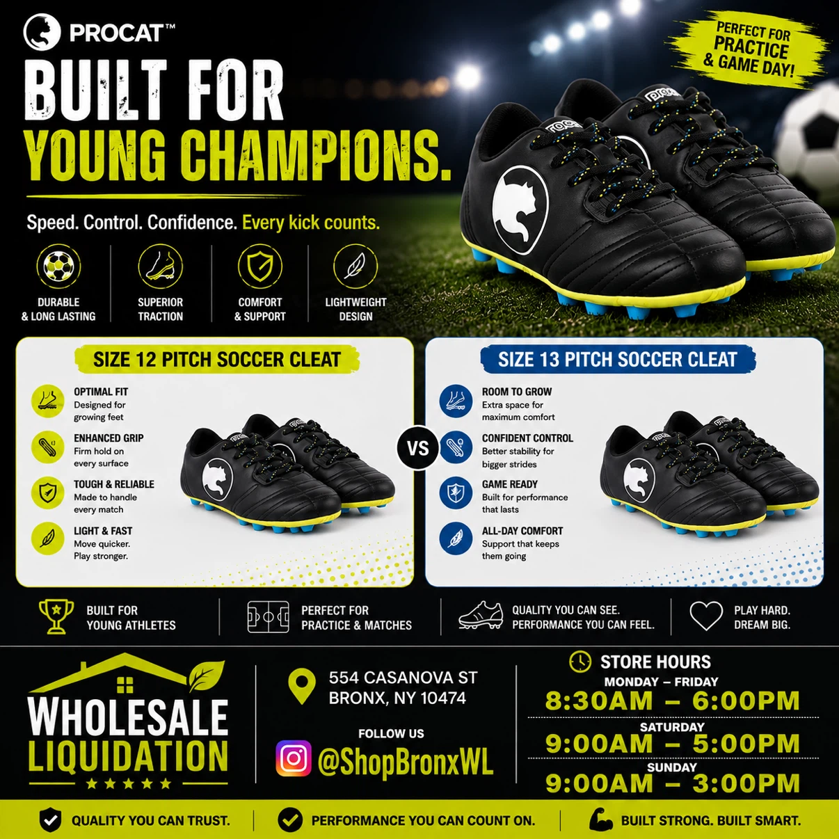 Procat Youth Soccer Cleats Size 12 & 13