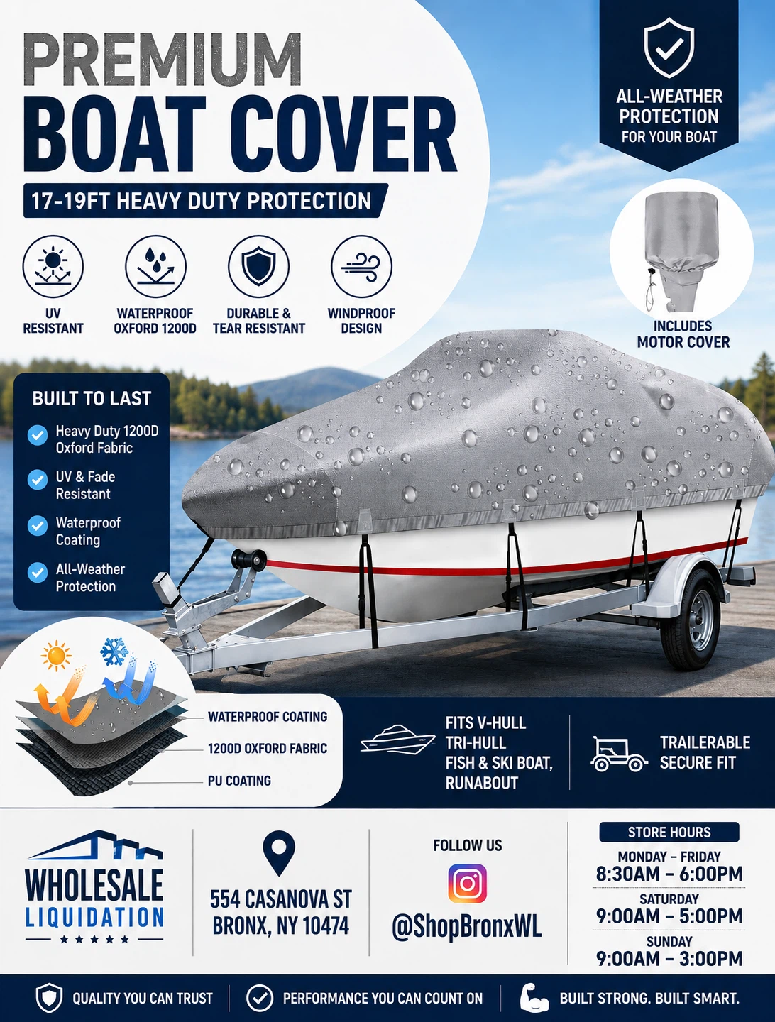 Premium Boat Cover 17-19FT Heavy Duty Protection