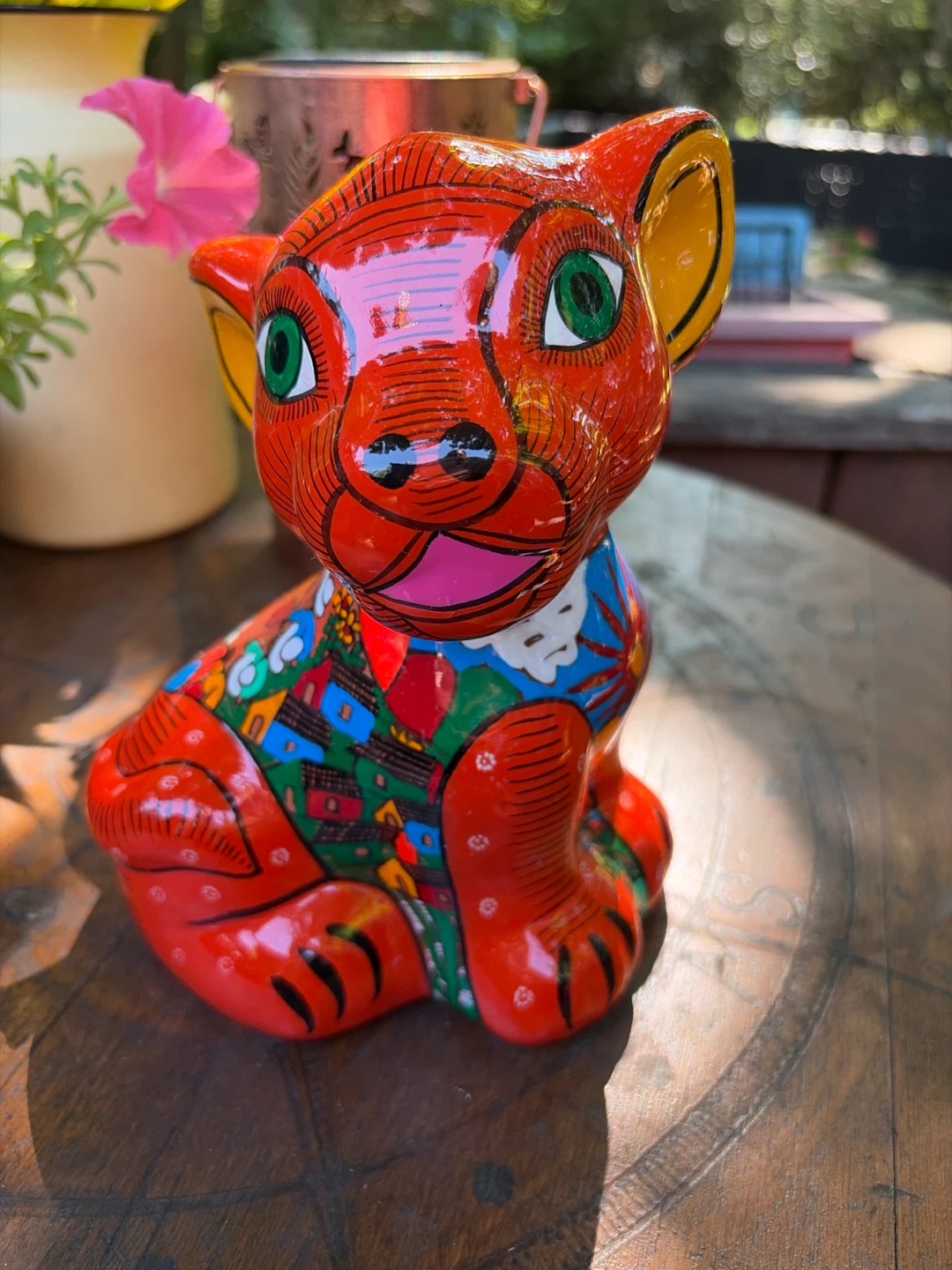 Hand-Painted Mexican Terra Cotta Cat/Lion Bank