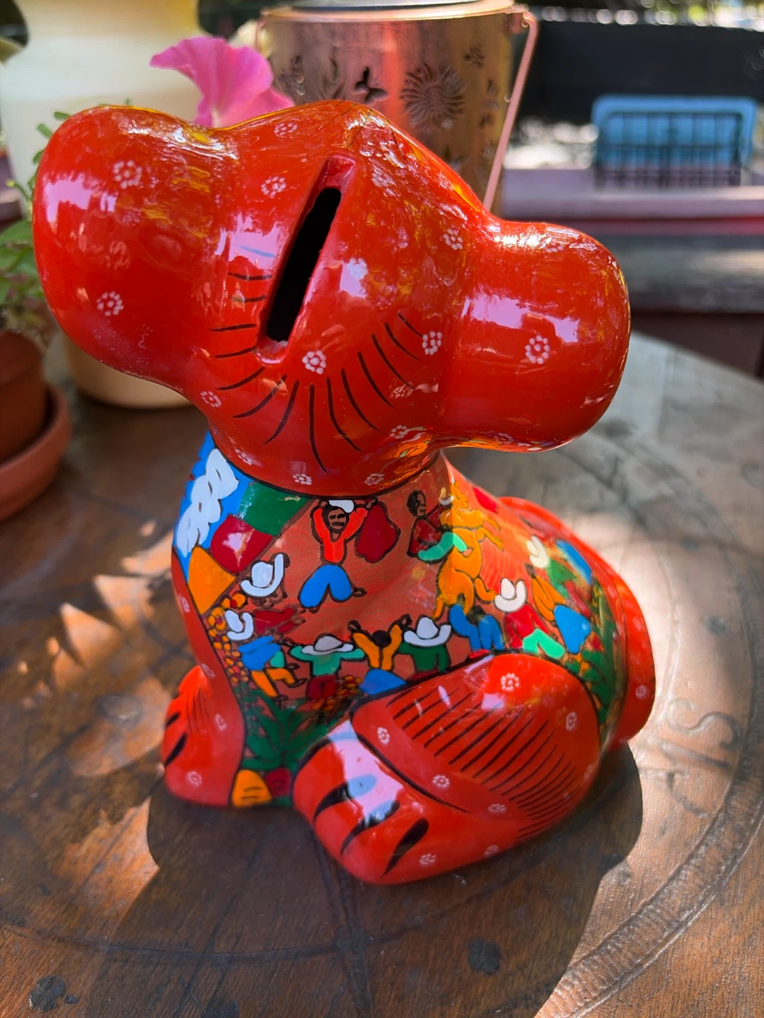 Hand-Painted Mexican Terra Cotta Cat/Lion Bank - photo 2