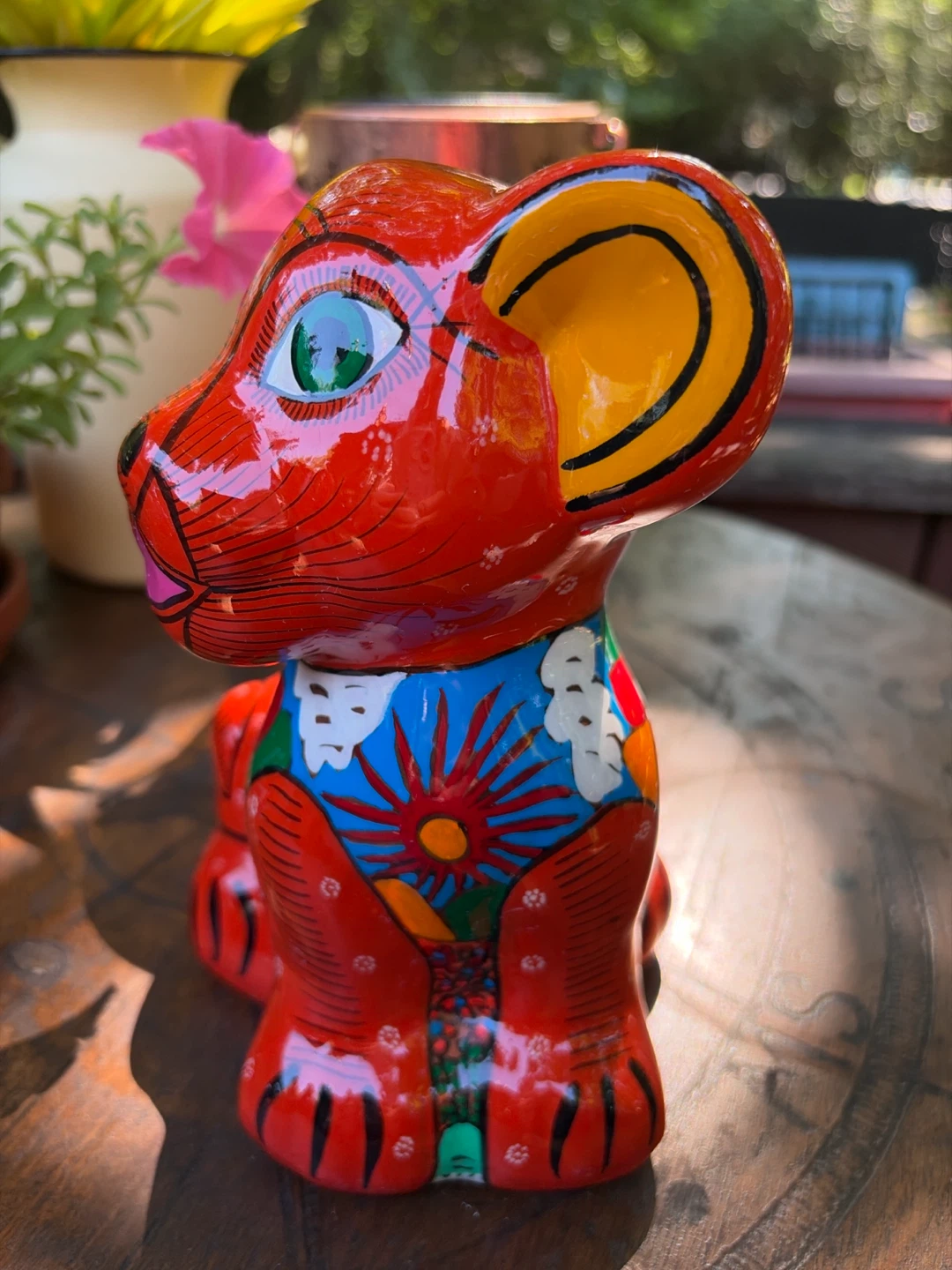 Hand-Painted Mexican Terra Cotta Cat/Lion Bank - photo 3