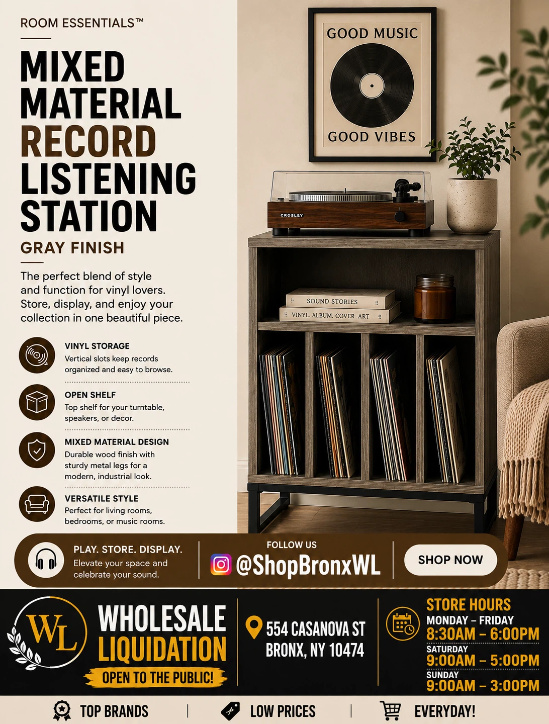 Room Essentials Mixed Material Record Listening Station - Gray
