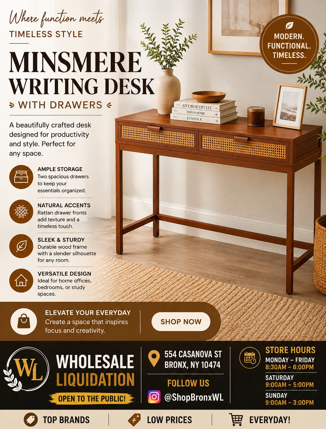 Minsmere Writing Desk with Drawers