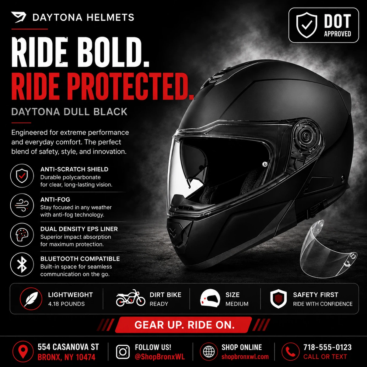 Daytona Helmets Dull Black Motorcycle Helmet - Size Medium