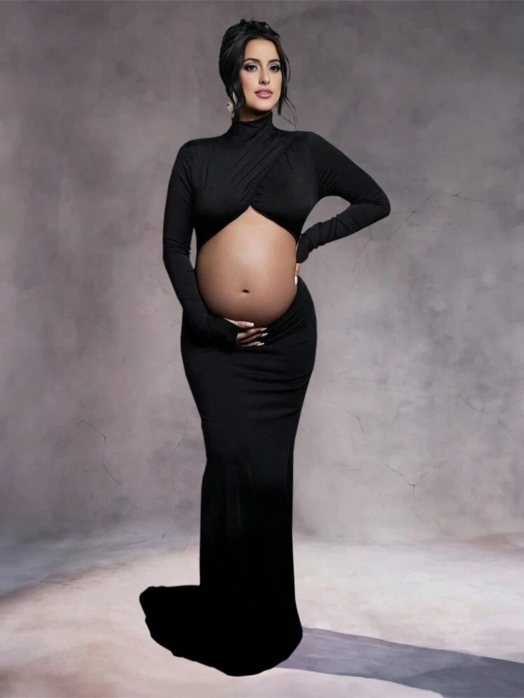 Maternity Crossover Mock Neck Photoshoot Dress
