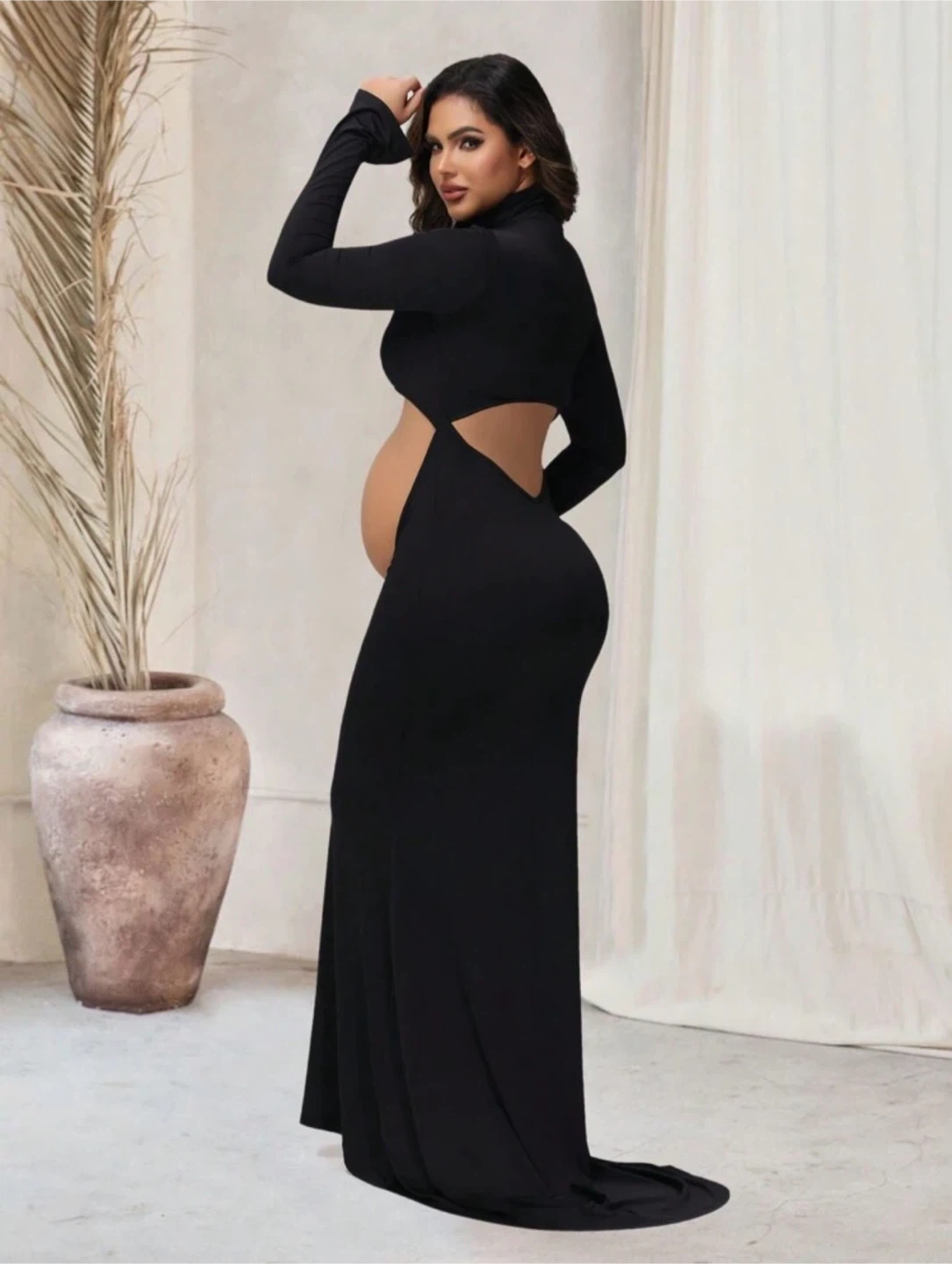 Maternity Crossover Mock Neck Photoshoot Dress - photo 2