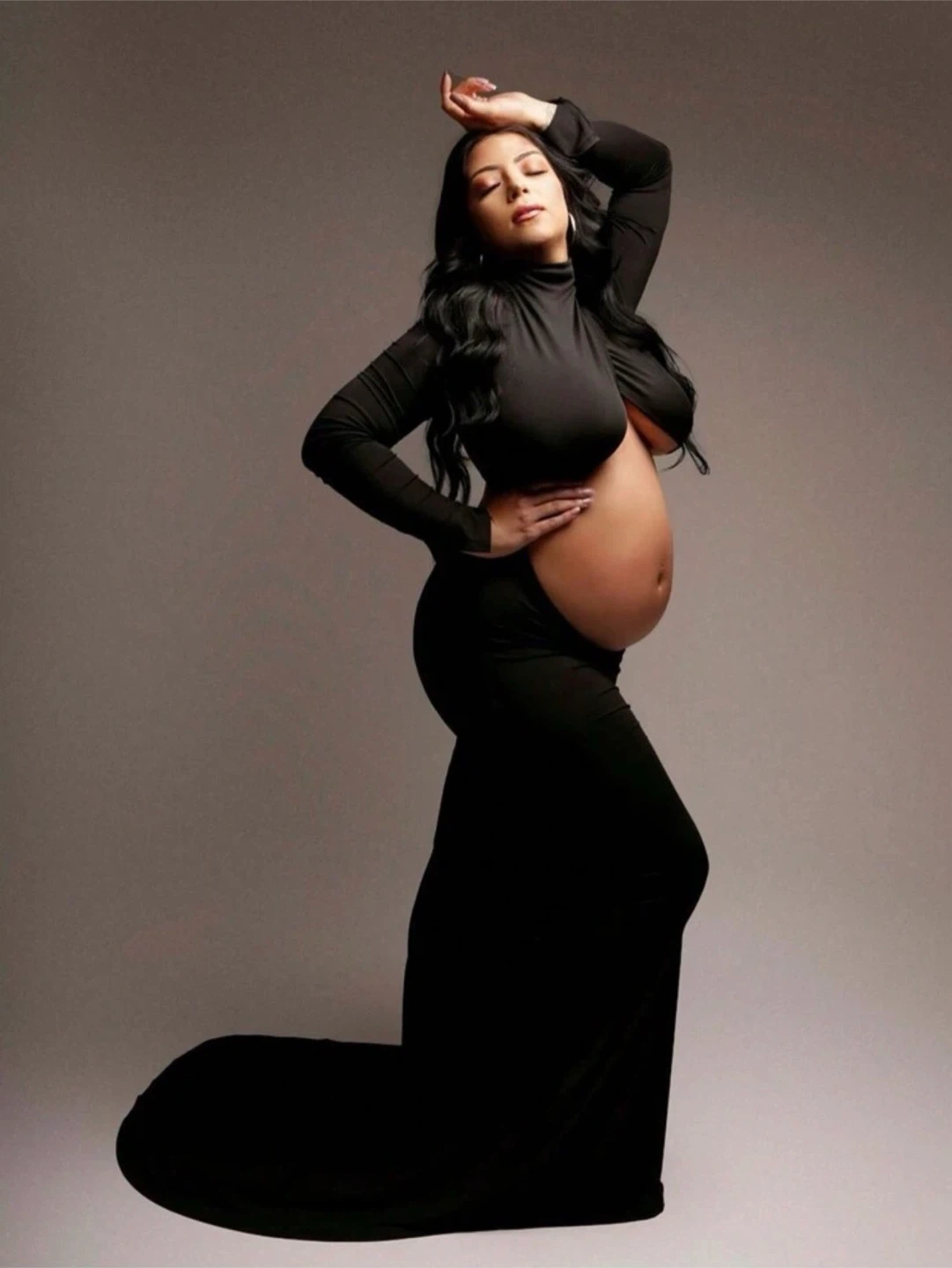 Maternity Crossover Mock Neck Photoshoot Dress - photo 3