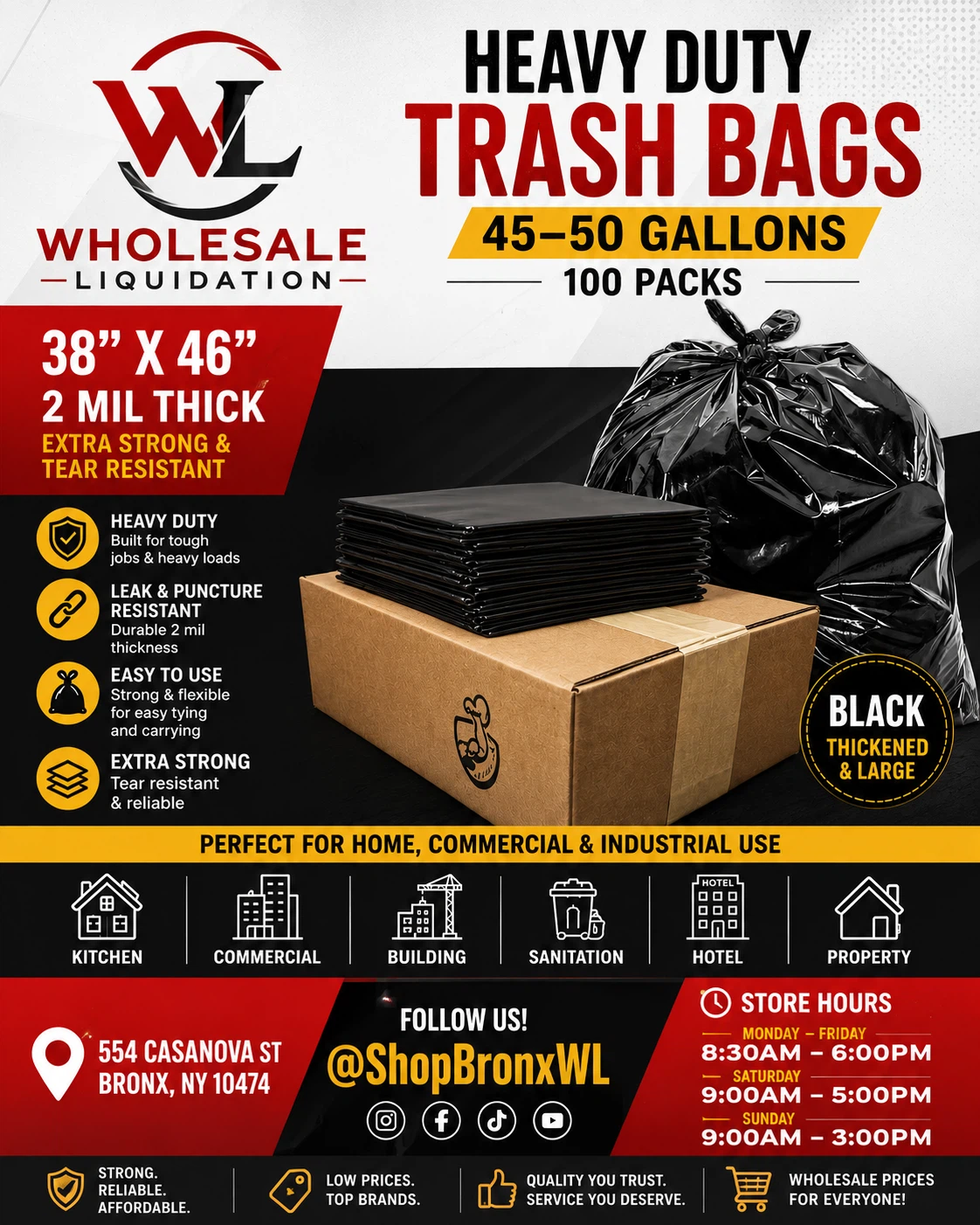 Heavy Duty Trash Bags 38" x 46" 100 Count