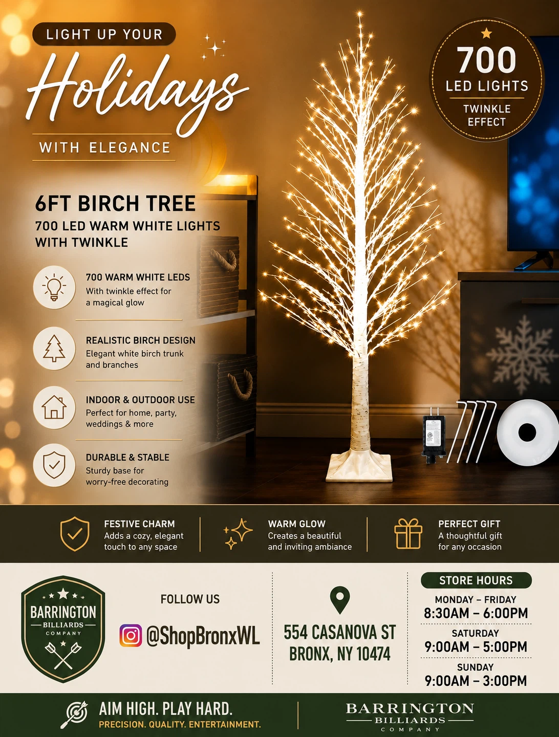 6ft Birch Tree with 700 LED Warm White Lights