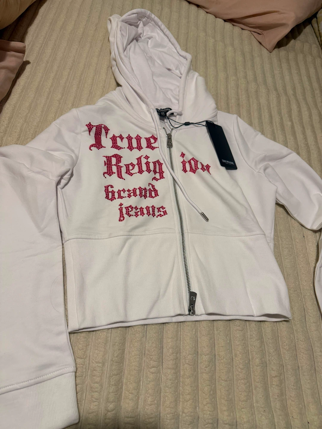 True Religion White Crystal Logo Hoodie & Shorts Set - photo 5