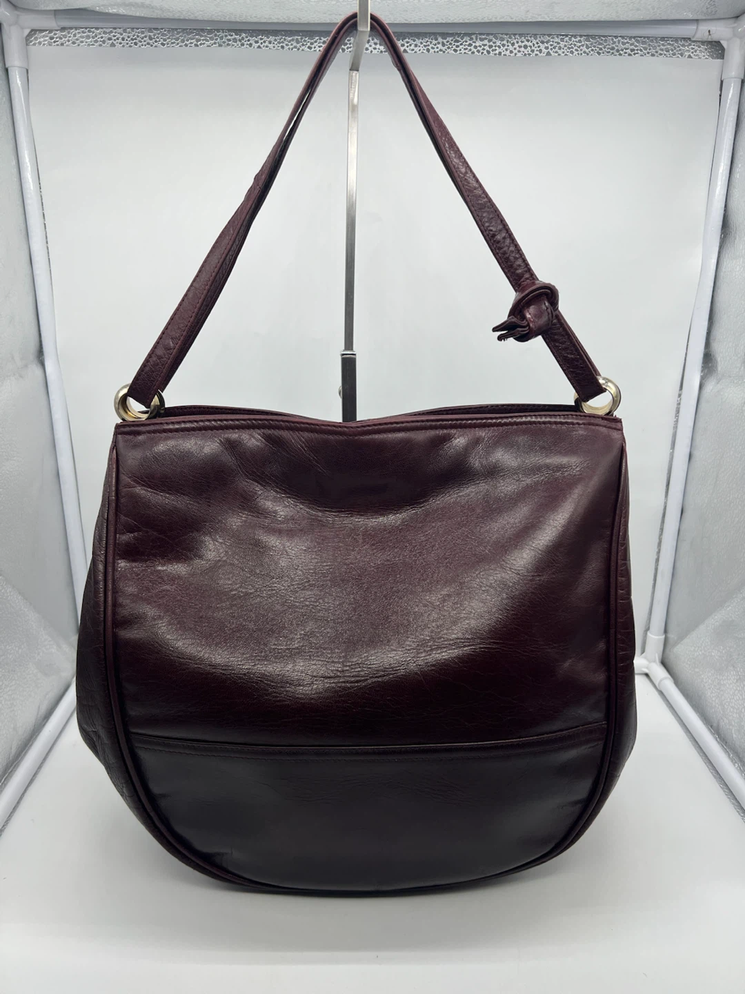 BOTTEGA VENETA VINTAGE Oxblood Smooth Leather Double Straps Hobo