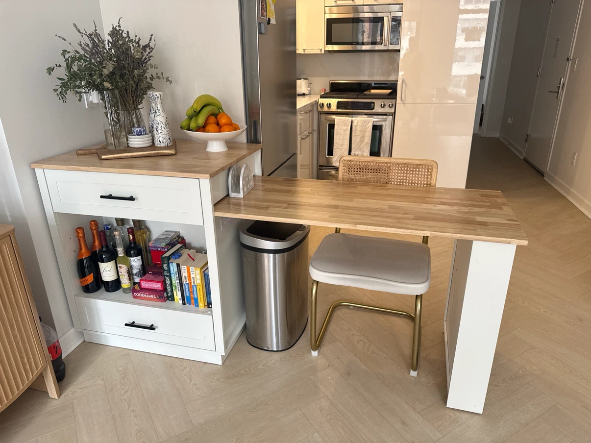 White Kitchen Island with Drop Leaf Extension
