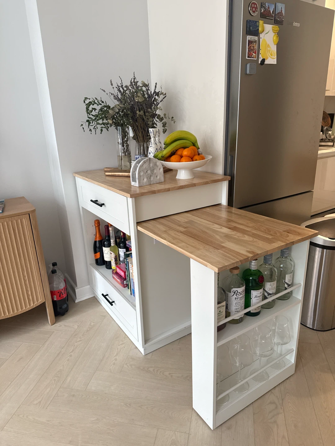 White Kitchen Island with Drop Leaf Extension - photo 3