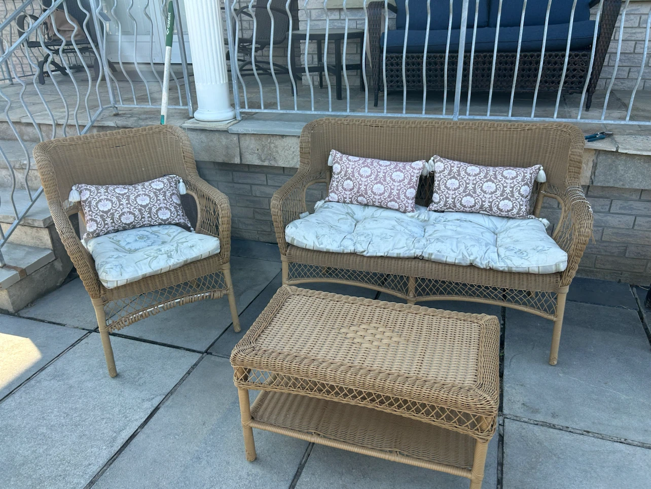 Wicker Loveseat, Chair and Table