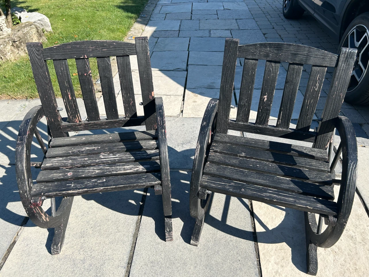 Black Wooden Chairs, Bench and Table with Glass Top
