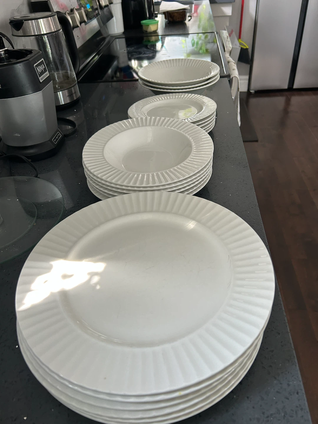 Togo White Dinner Plates and Bowls Set