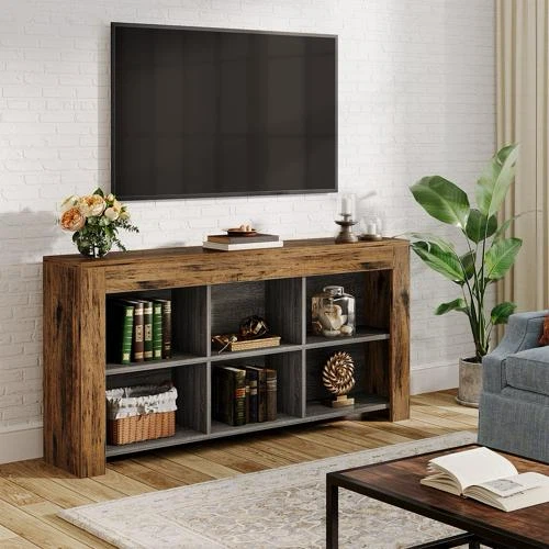 Rustic Brown Console Table with 6 Shelves - photo 2