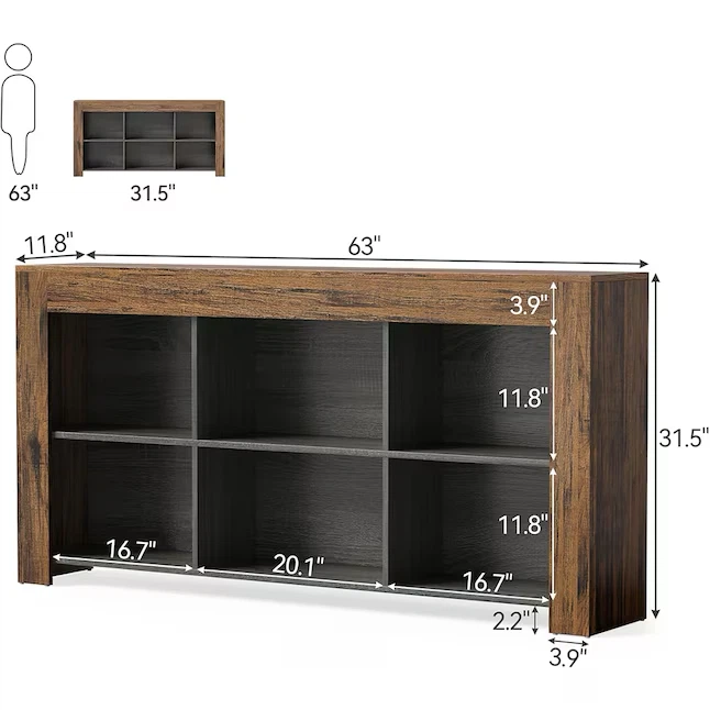 Rustic Brown Console Table with 6 Shelves - photo 3