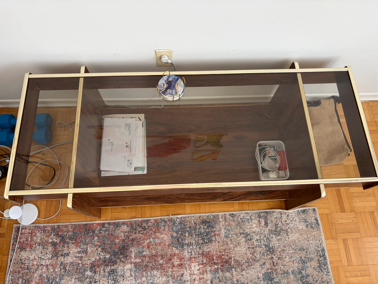 Vintage Coffee Table with Wood and Glass Top - photo 2
