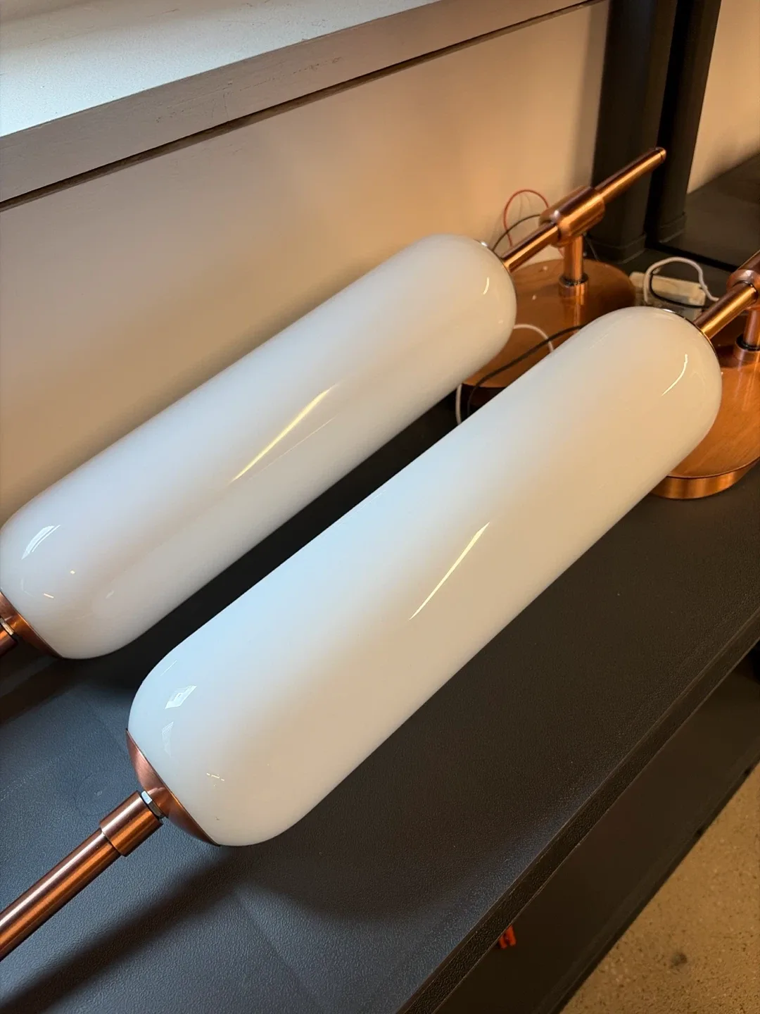 Pair of Copper and White Cylinder Sconces x2 - photo 2