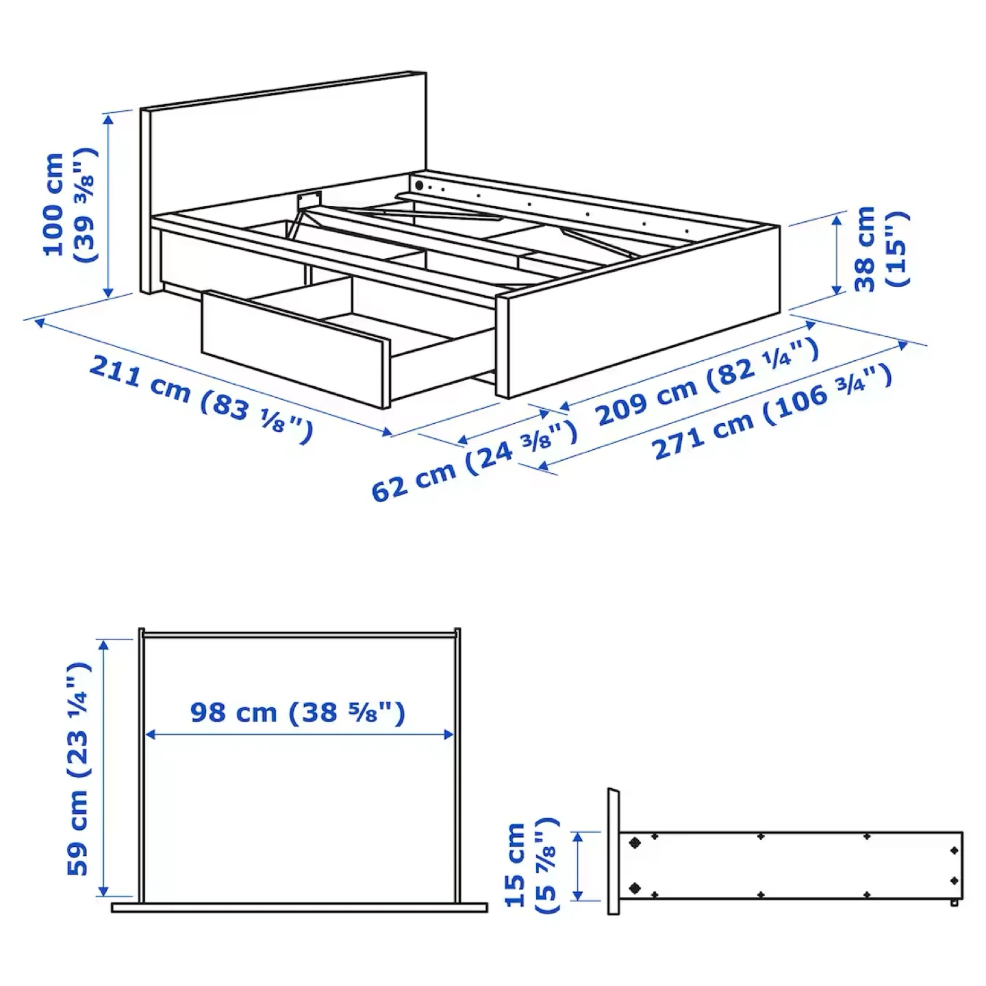King Size Malm IKEA Bed Frame and 2 Drawers Black Brown - photo 4