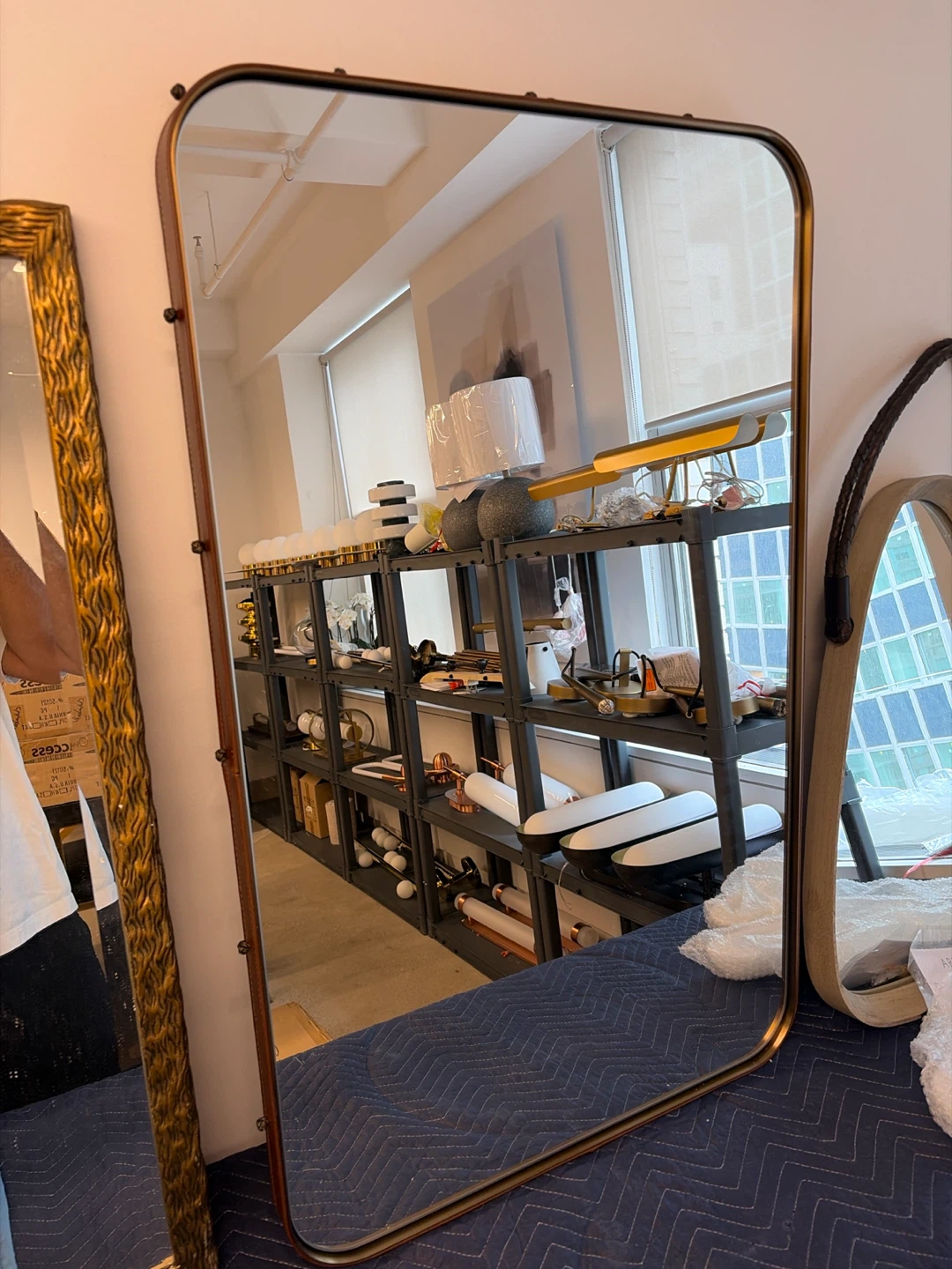 Rectangular Mirror with Brown Leather Trim