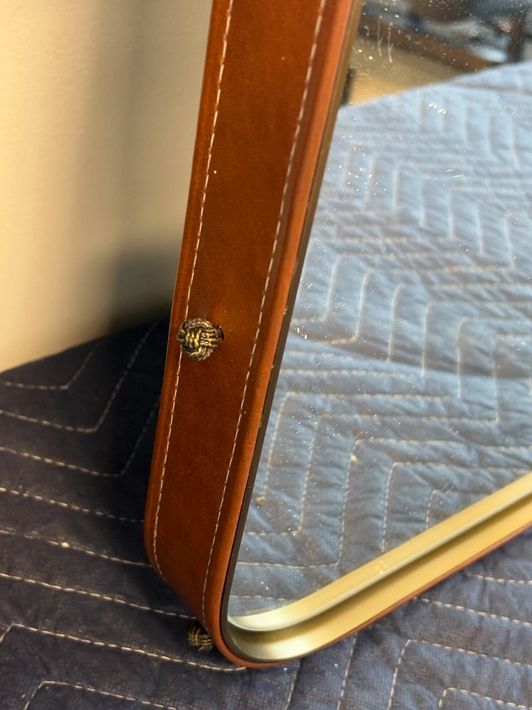 Rectangular Mirror with Brown Leather Trim - photo 2