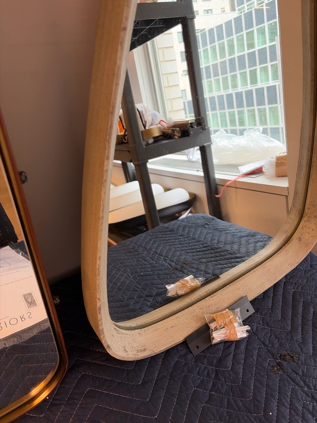 Oval Wood Framed Mirror with Leather Handle - photo 2
