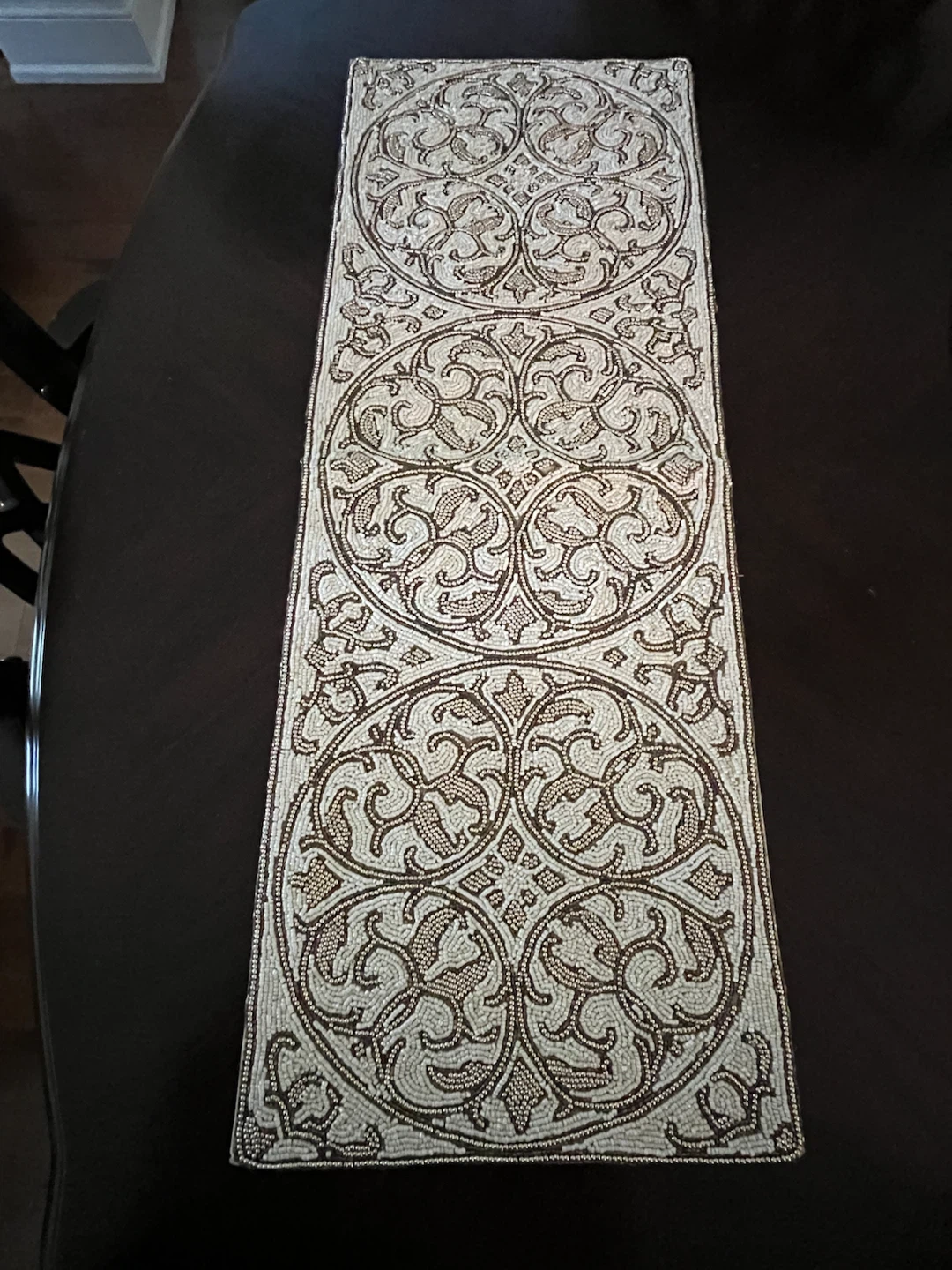 Elegant Beaded Table Runner – Neutral Tones