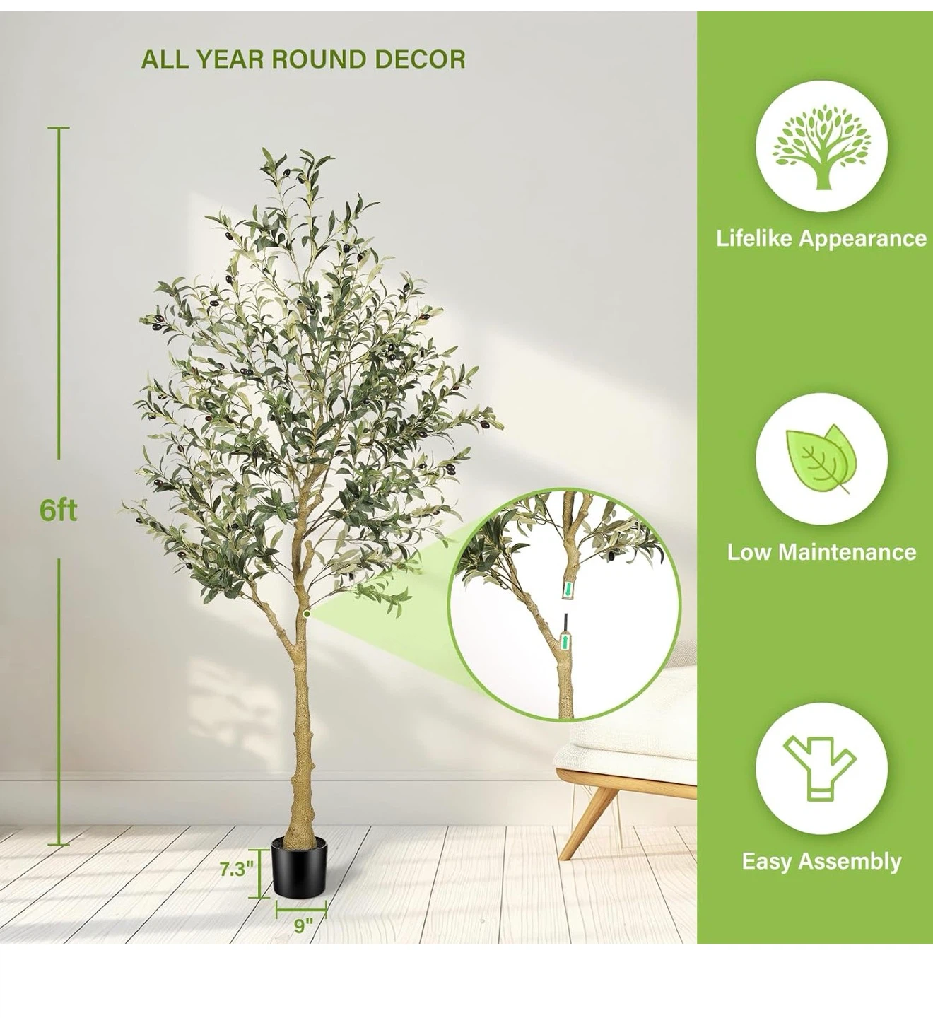 6ft Artificial Olive Tree with Realistic Leaves and Olives - photo 2