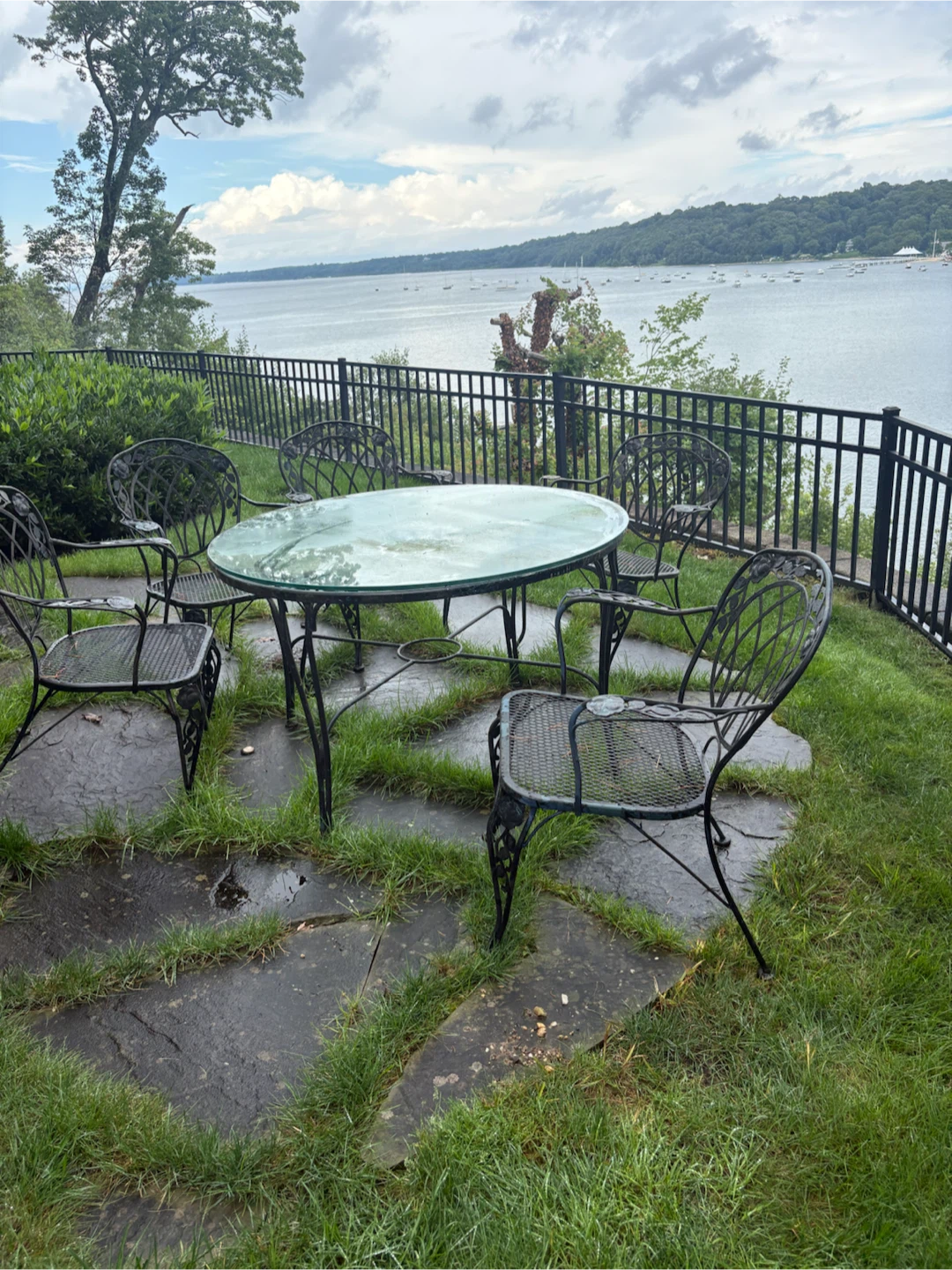 Ornate Metal Patio Dining Set with Glass Top Table