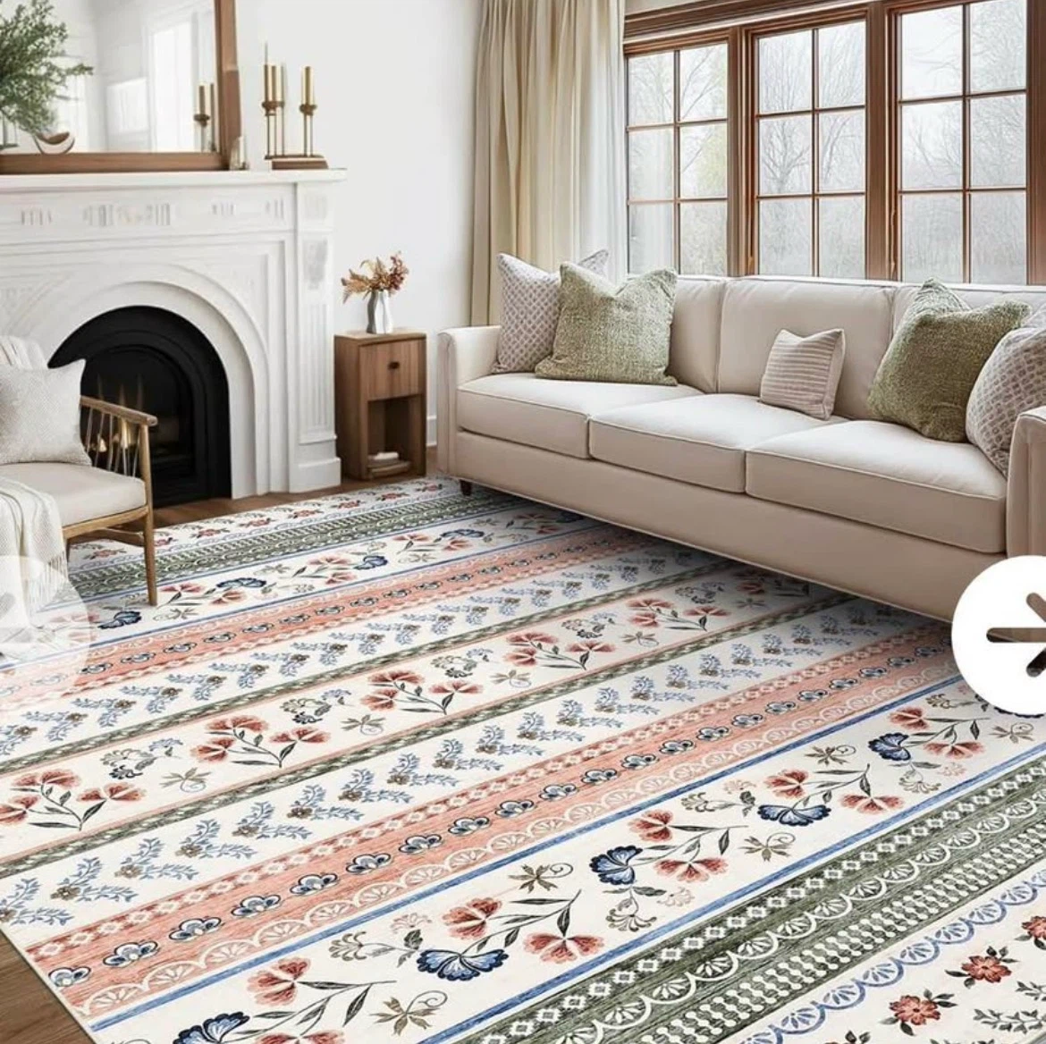 Floral Striped Area Rug