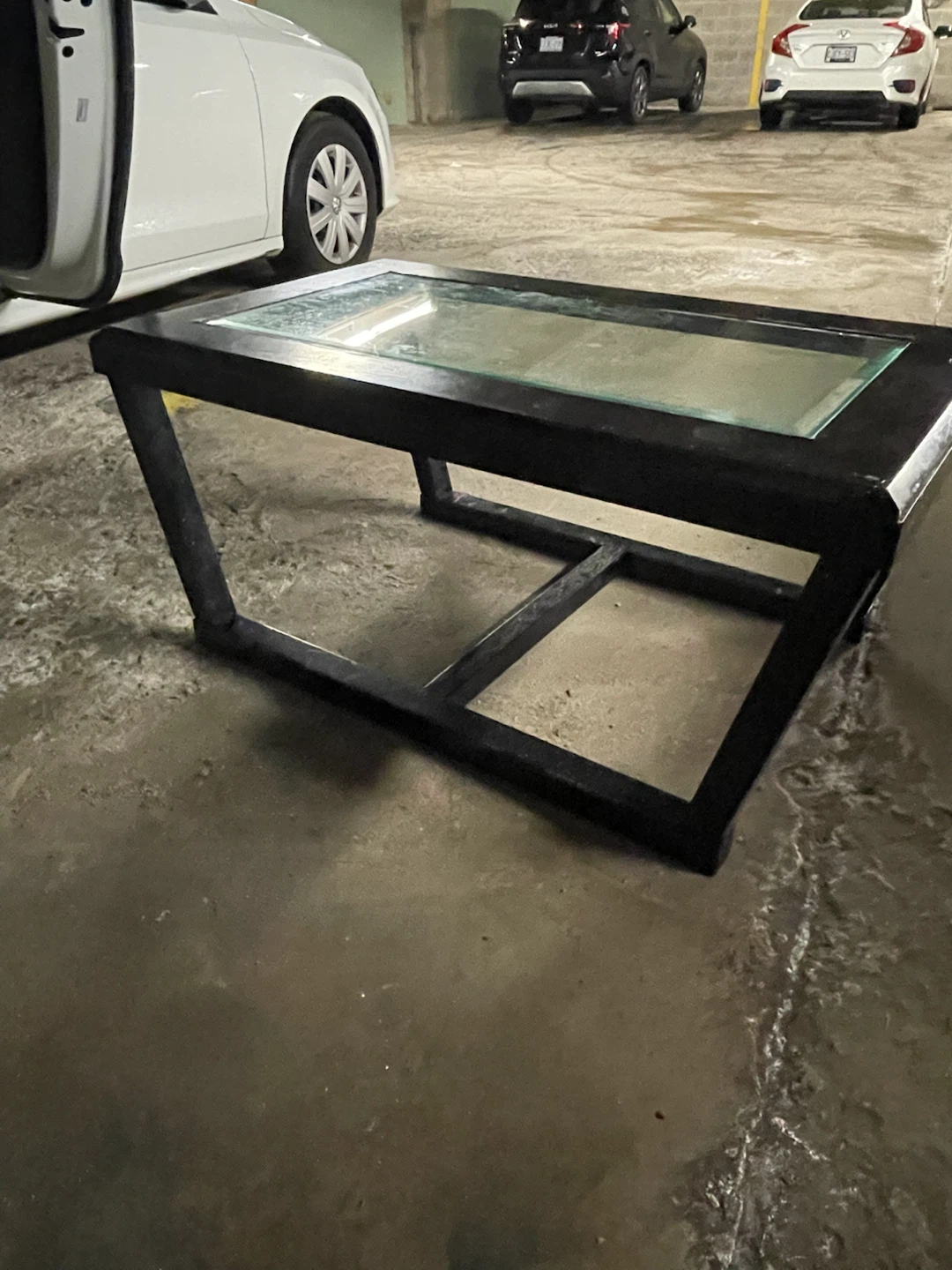 Dark Brown Wood Coffee Table with Glass Top