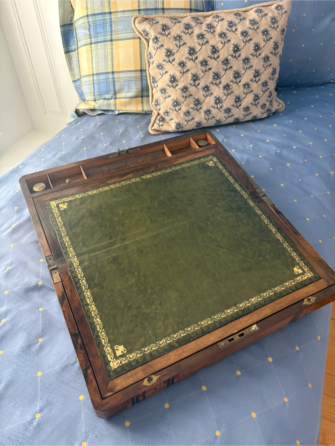 Antique Wooden Writing Box with Inkwell