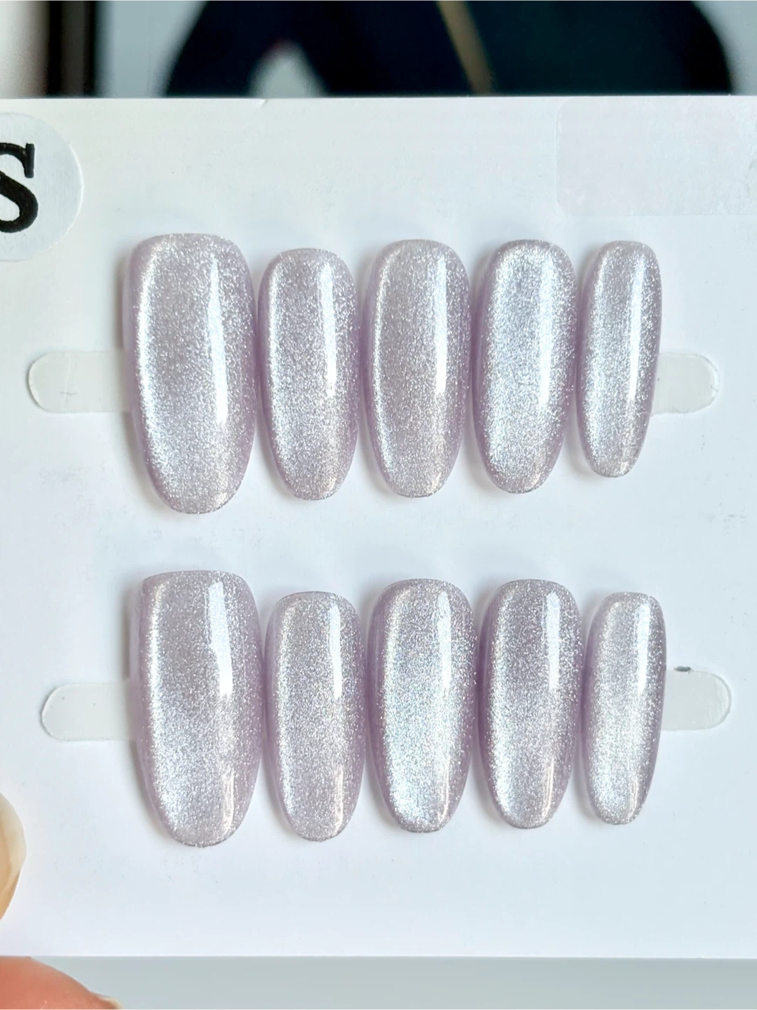 2.5cm long size small Press-On Nails - Silver Glitter Oval