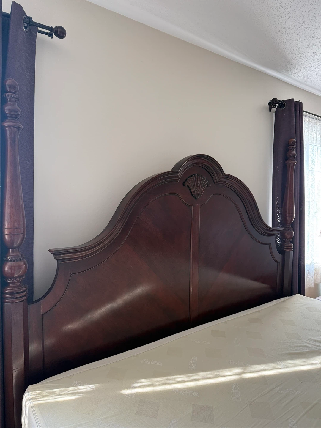 Dark Wood Four-Poster Bed Frame with Dresser, Side Tables - photo 3