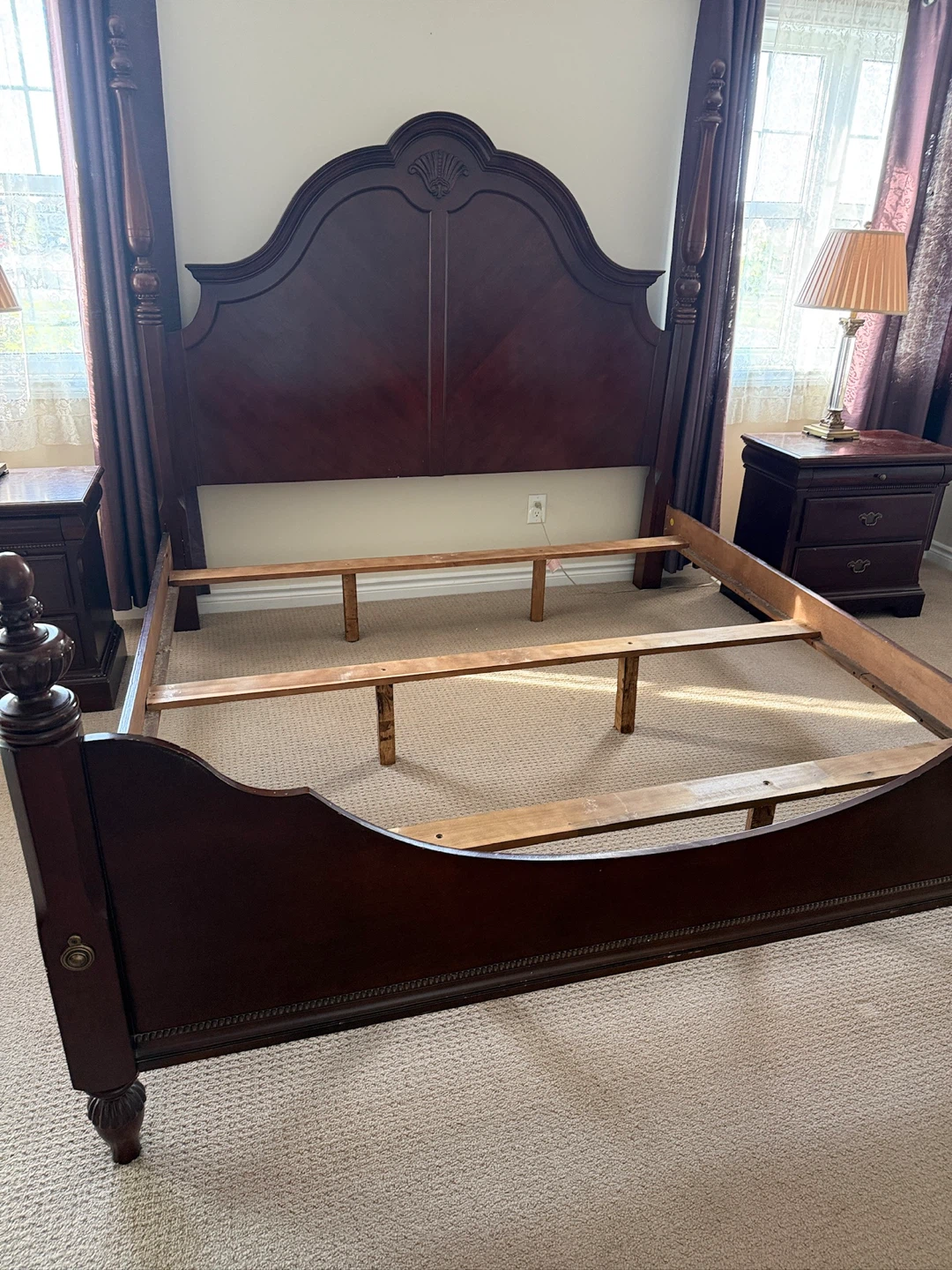 Dark Wood Four-Poster Bed Frame with Dresser, Side Tables - photo 2