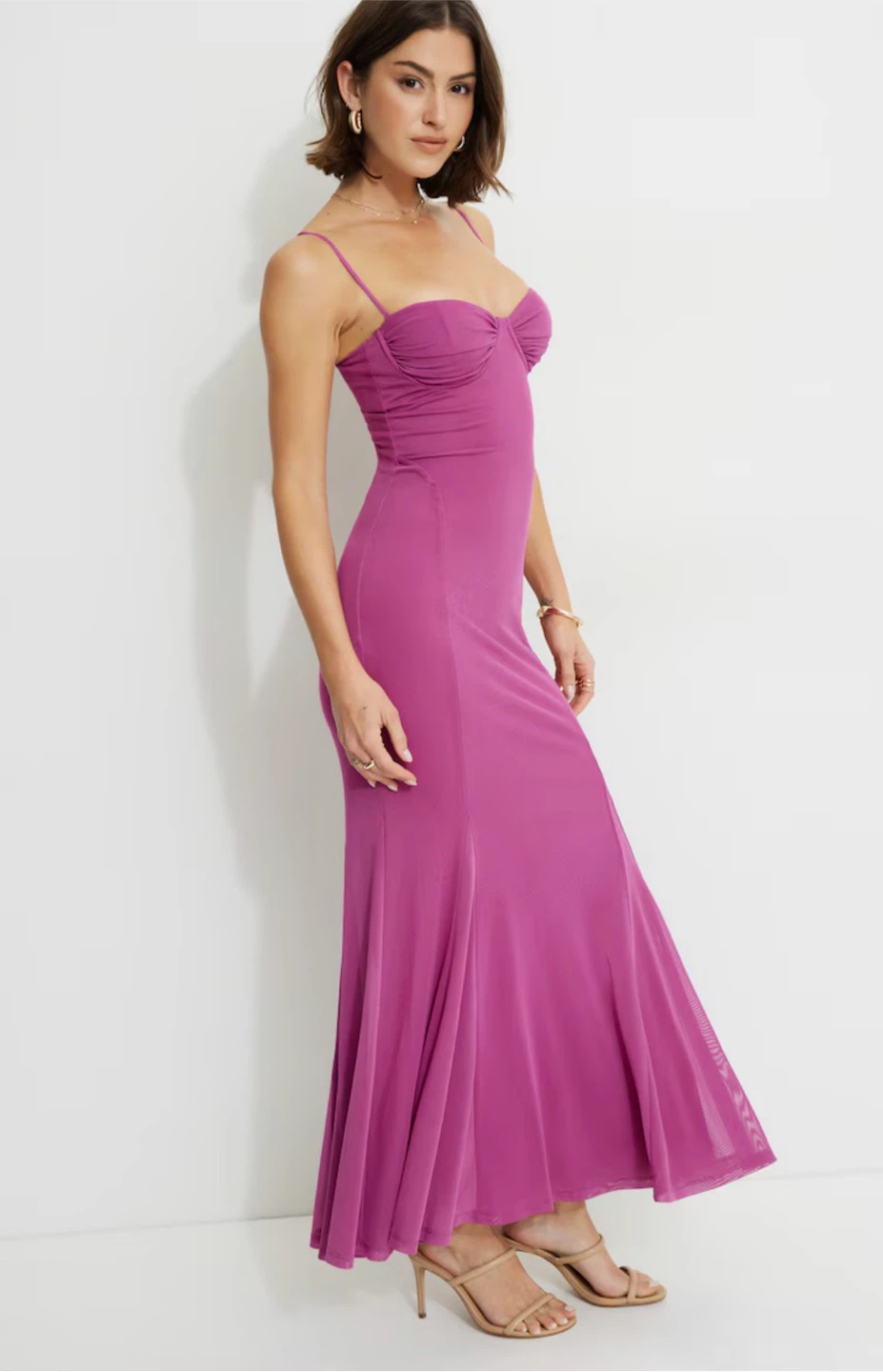 Dynamite Monet Mesh Maxi Dress Wild Aster Pink Size L