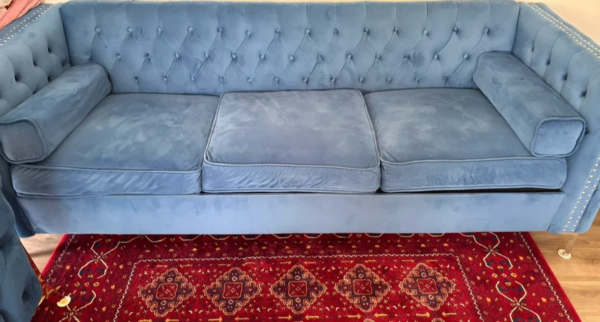 Light Blue Velvet Tufted Sofa