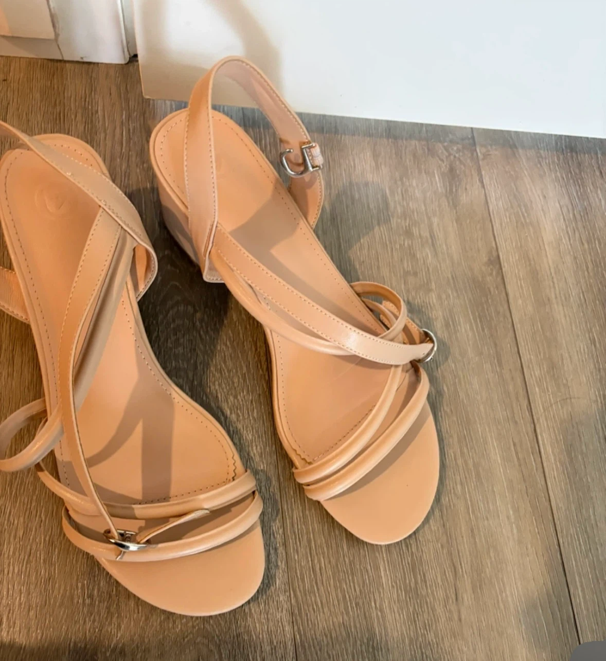 Nude Strappy Block Heel Sandals Size 38