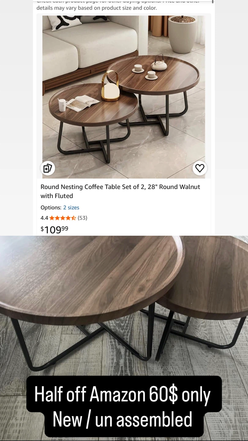 Set of 2 Round Nesting Coffee Tables - Walnut Finish