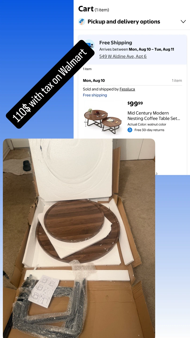 Set of 2 Round Nesting Coffee Tables - Walnut Finish - photo 2