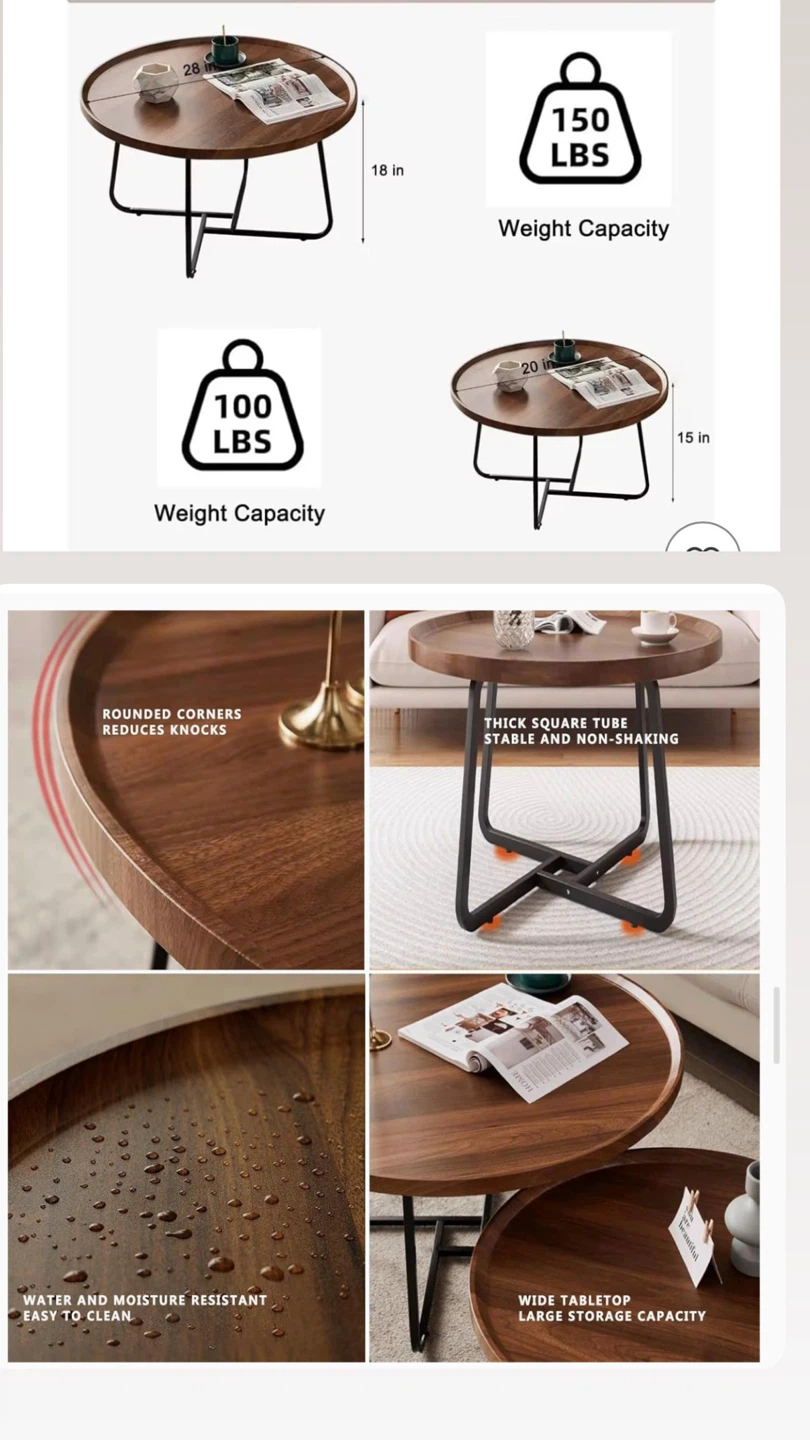 Set of 2 Round Nesting Coffee Tables - Walnut Finish - photo 3