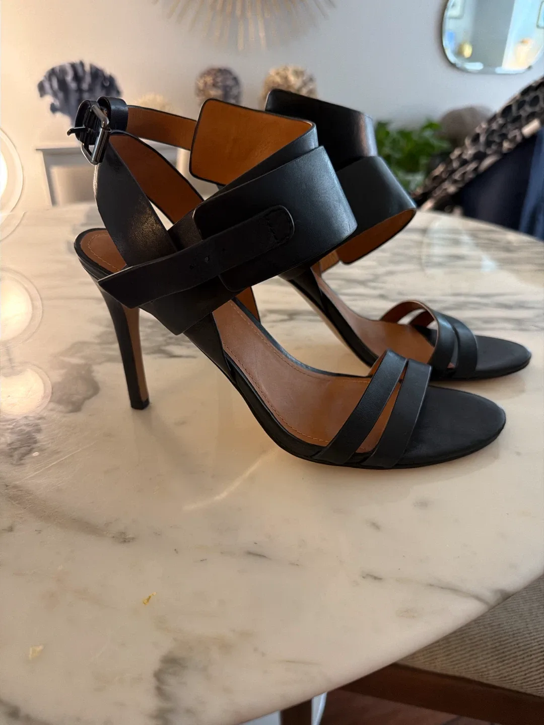 & Other Stores - Black Leather Heeled Sandals
