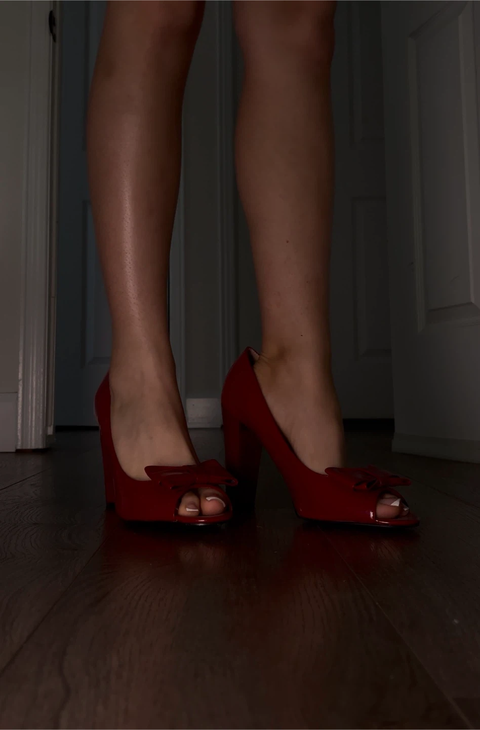 Bright red heels with bow