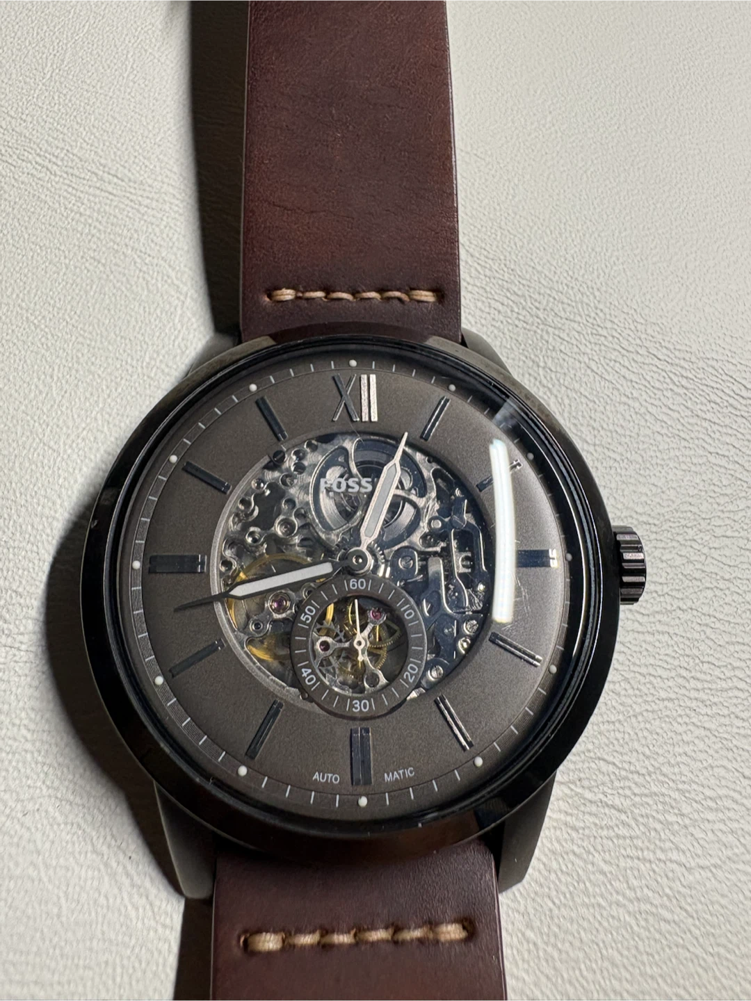 Fossil Automatic Skeleton Watch ME3181 Brown Leather Straps