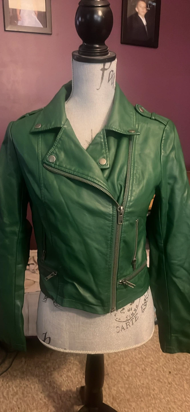 Green Leather Moto Jacket