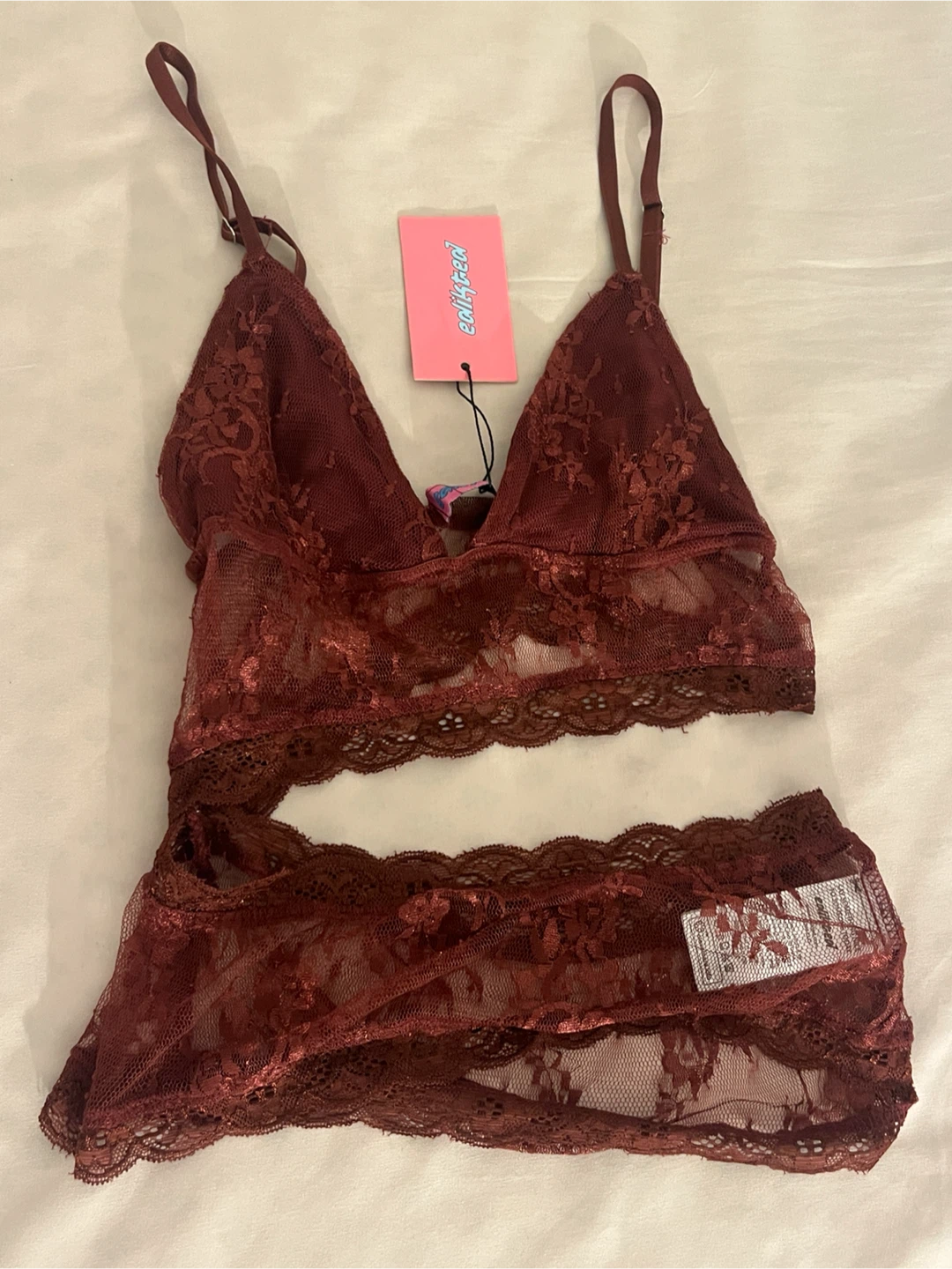 Edikted Spice Cut Out Sheet Lace Tank in Burgundy