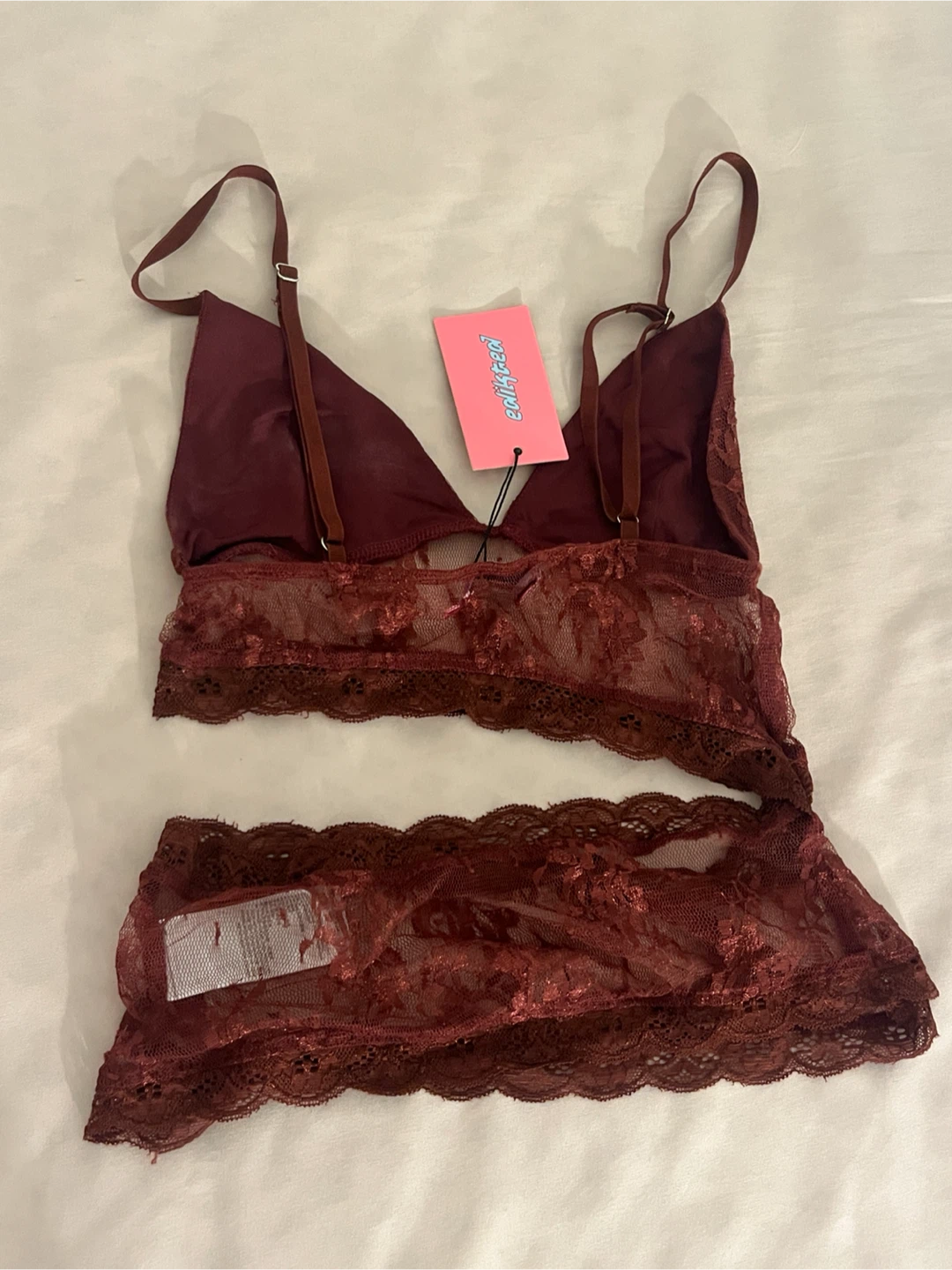Edikted Spice Cut Out Sheet Lace Tank in Burgundy - photo 2
